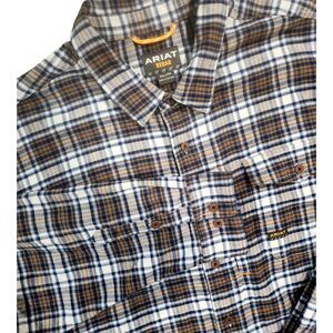 Ariat Rebar Work Shirt Men's 3XL Blue Plaid DuraStretch Flannel Button Down